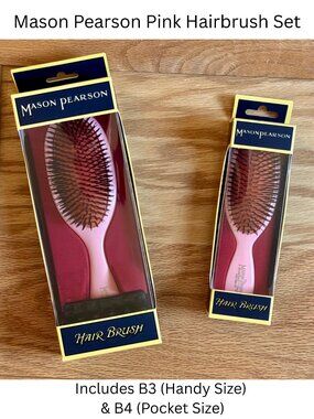 Mason Pearson Pink Hairbrush Set: Includes B3 Handy & B4 Pocket Boar Bristle